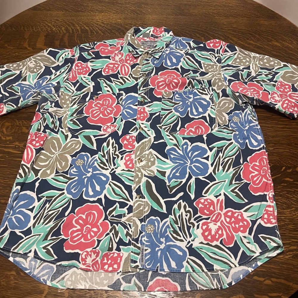 Royal Robbins Button Up Shirt Mens XL Aloha Floral Adventure Short Sleeve
